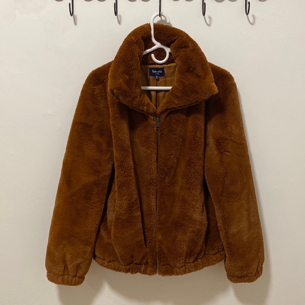 Splendid, faux fur teddy bomber, pockets, elastic waistband, warm, size L